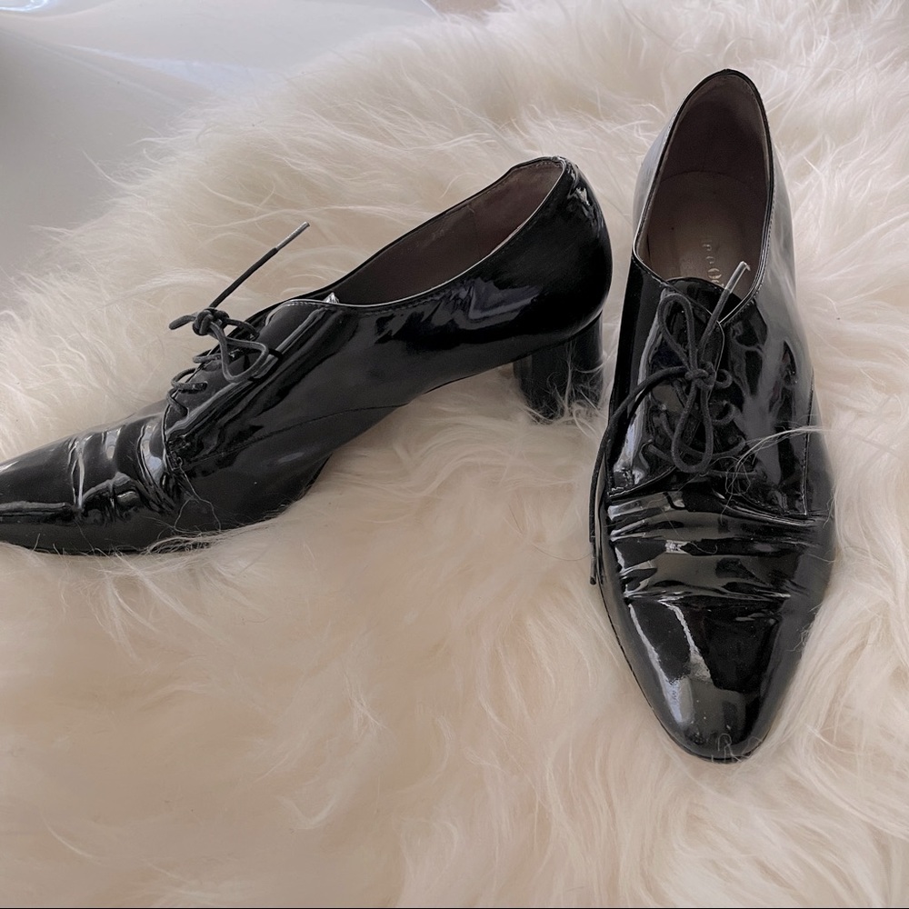 Black Odette E Odile Heeled Leather Oxford Shoes Size 8| Made in Japan